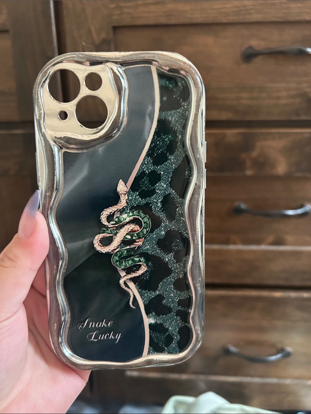 Green Leopard Snake iPhone Case with Metallic Accent - Unbranded